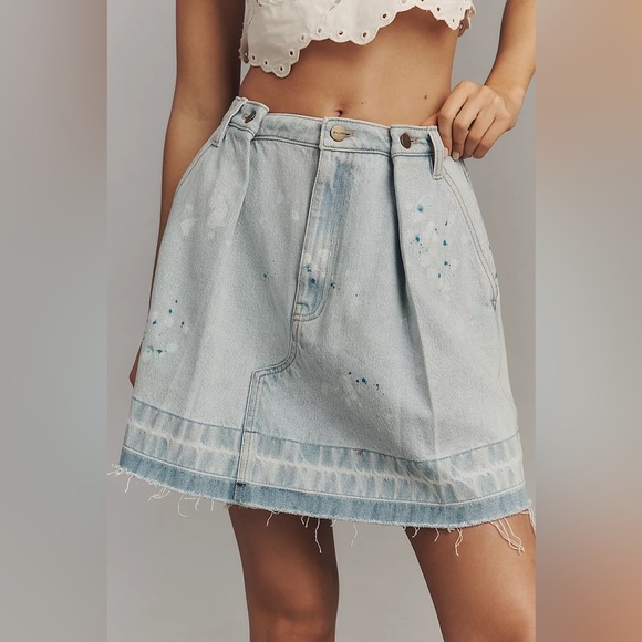 NWT! Anthro Lana Wash + Paint Splat  Pilcro Reworked Denim Mini Skirt -  🛹 - Picture 2 of 6